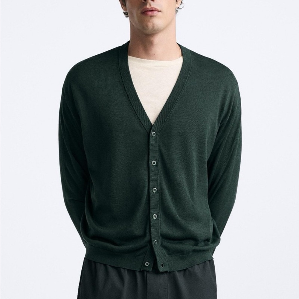 Zara Origins Men’s Forest Green Silk Cotton Cardigan XL NWT
